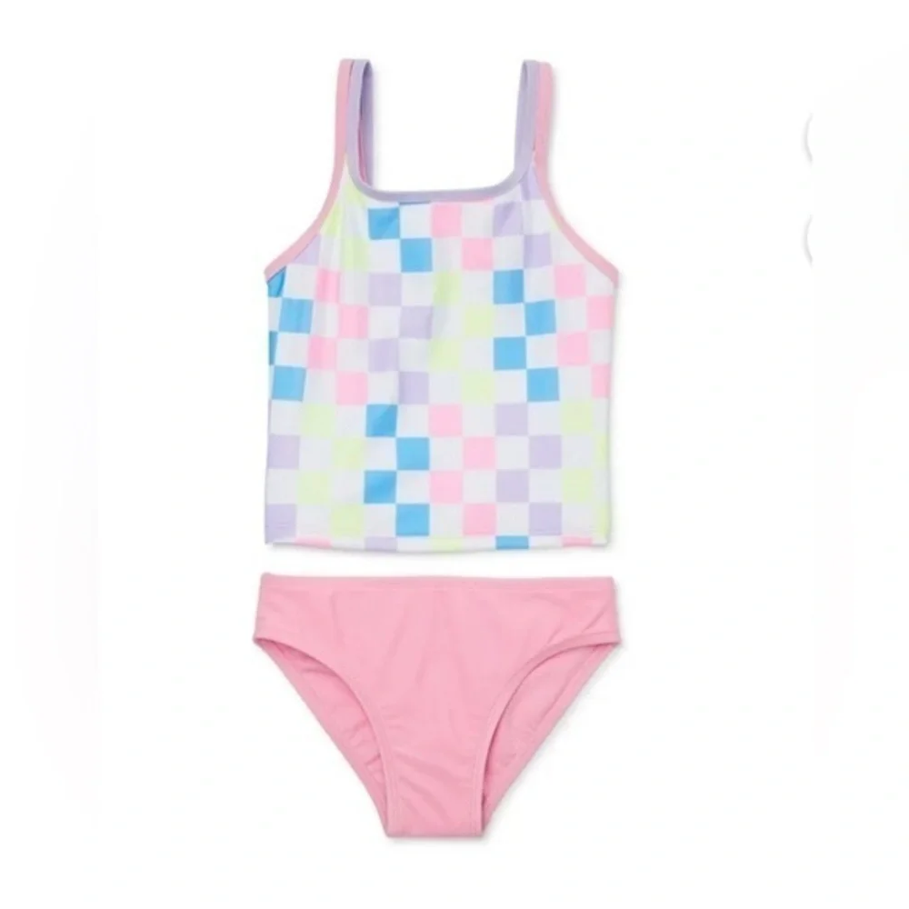 New Wonder Nation Girls' Strappy Tankini Swimsuit UPF 50 2-Piece Size XL 14-16